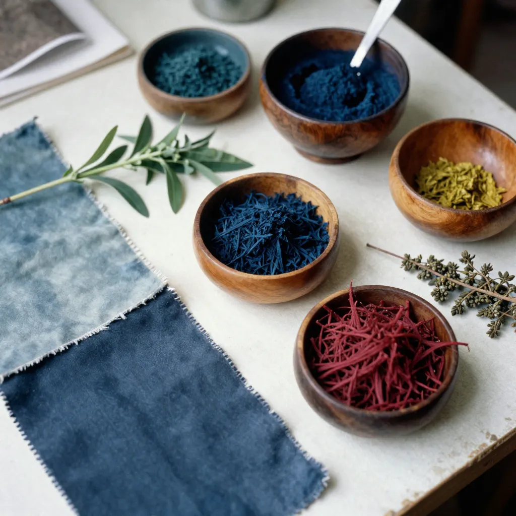 Workspace with naturally dyed fabric samples